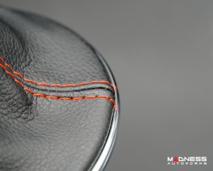 FIAT 500 Gear Shift Boot + Retaining Ring Set- Black EcoLeather w/ Red Stitching + 500 Logo